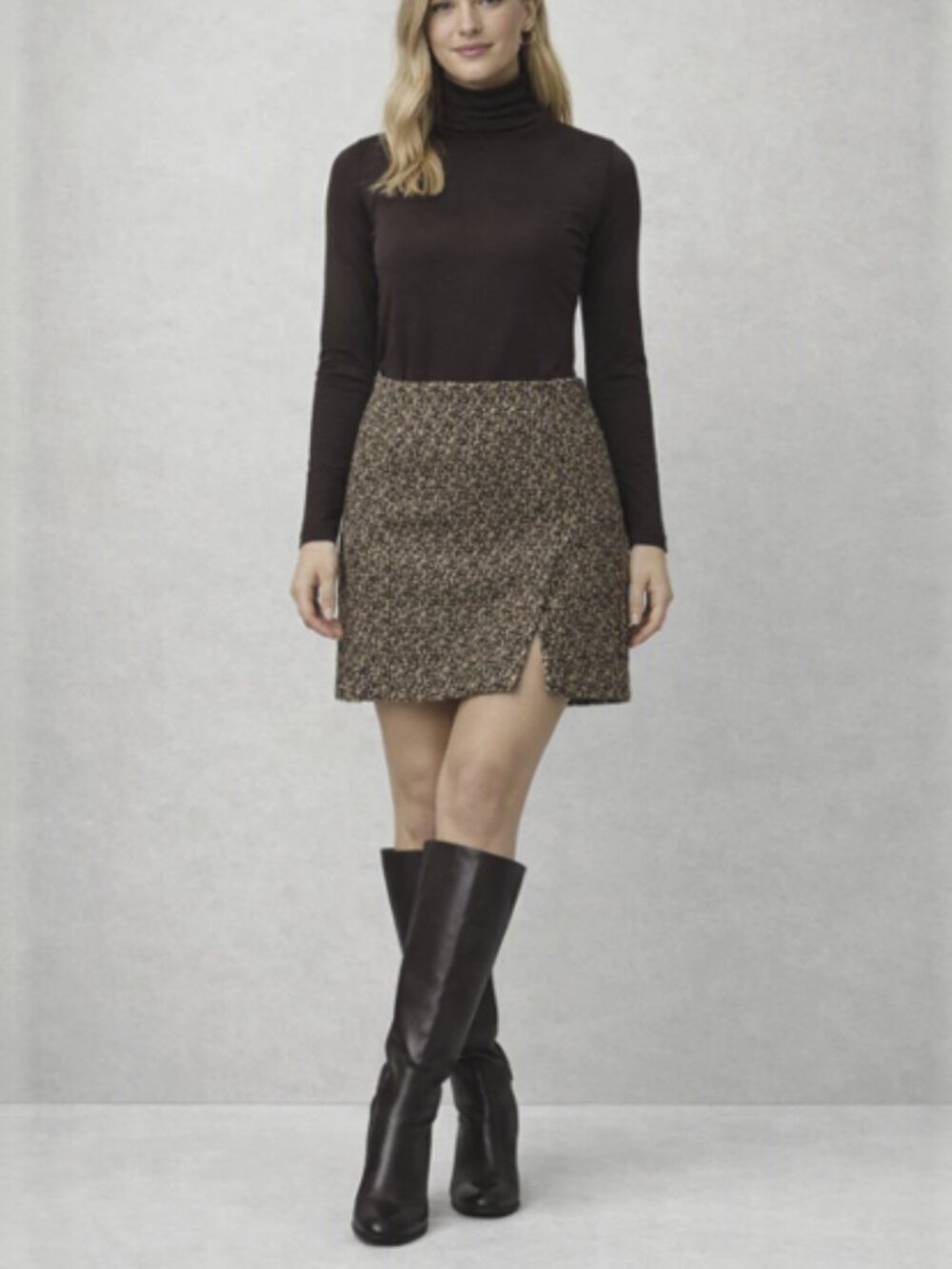 Ann Taylor LOFT Brown Wool Tweed Skirt with Front Slit